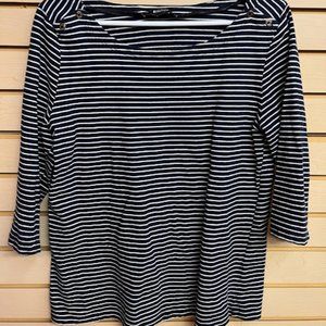 Navy Blue and White Striped 3/4 Length Blouse